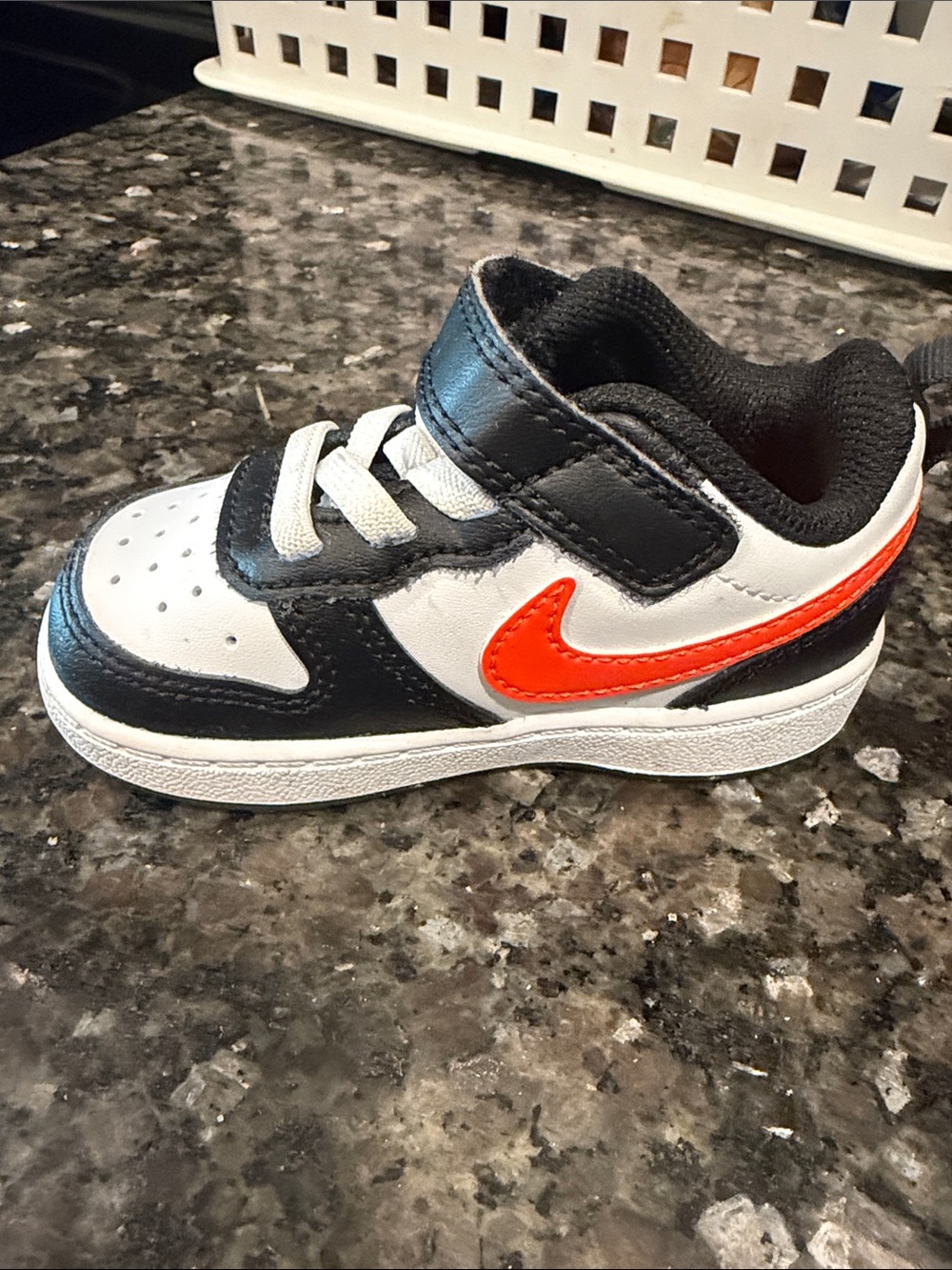 Nike Kids Black White Orange Swoosh Velcro Sneaker